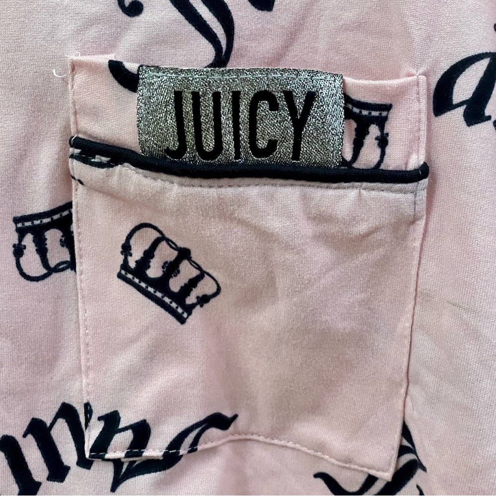 NEW Juicy Couture Pink Button Up Shirt And Shorts Pajama Set Size Medium - Picture 8 of 14